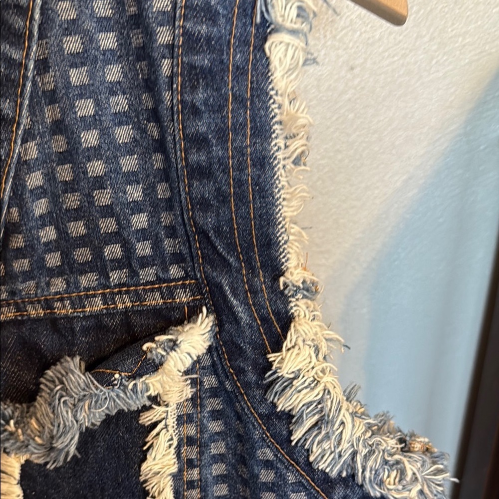 Vintage Simply Barbara of Colorado Frayed Denim Vest with Checkered Pattern - Picture 4 of 10